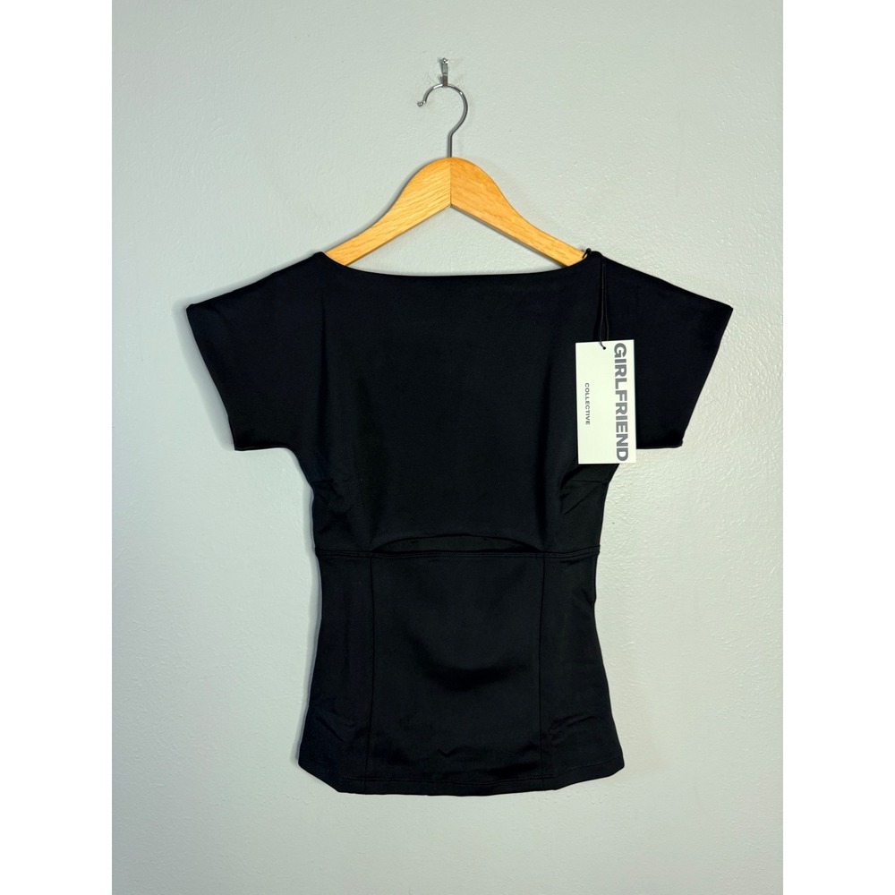 Girlfriend Collective Black Front Cutout Boat Neck Active‎ Top Small NWT